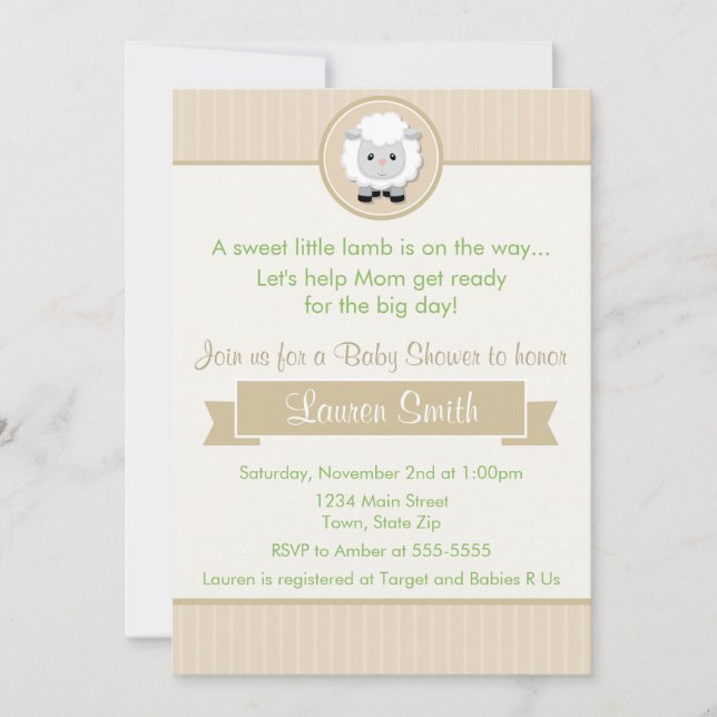 Little Lamb Baby Shower Invitation 5x7 Card (Front)