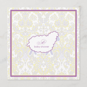 Little Lamb Baby Shower Invitation Purple