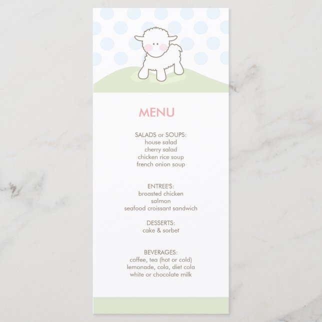Little Lamb Baby Shower Menu (Front)