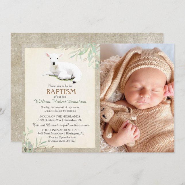 Little Lamb Baptism Photo Invitation (Front/Back)