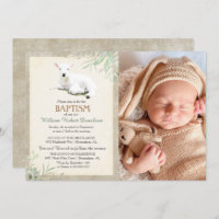 Little Lamb Baptism Photo Invitation
