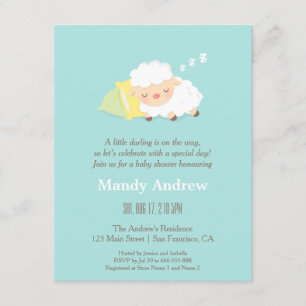 Little Lamb Blue Baby Shower Party Invitations