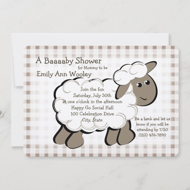 Little Lamb Gingham Baby Shower Invitation (Front)