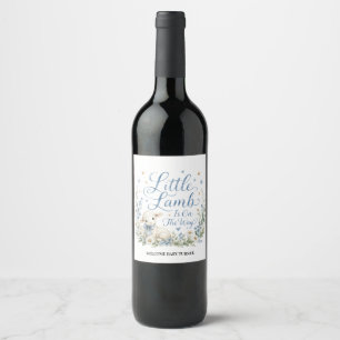 Little Lamb Is On The Way, Personalized Blue Water Wine Label