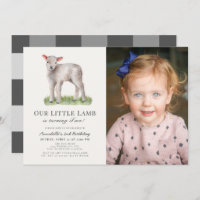Little Lamb Kids Birthday Photo Invitation