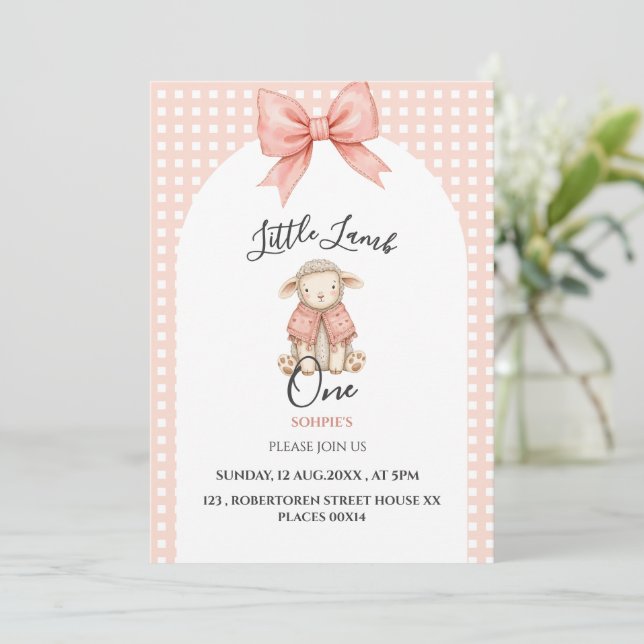 Little Lamb One birthday invitation (Standing Front)