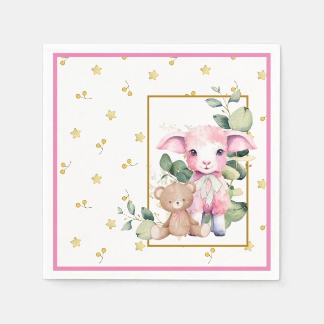 Little Lamb | Pink Baby Shower Napkin (Front)
