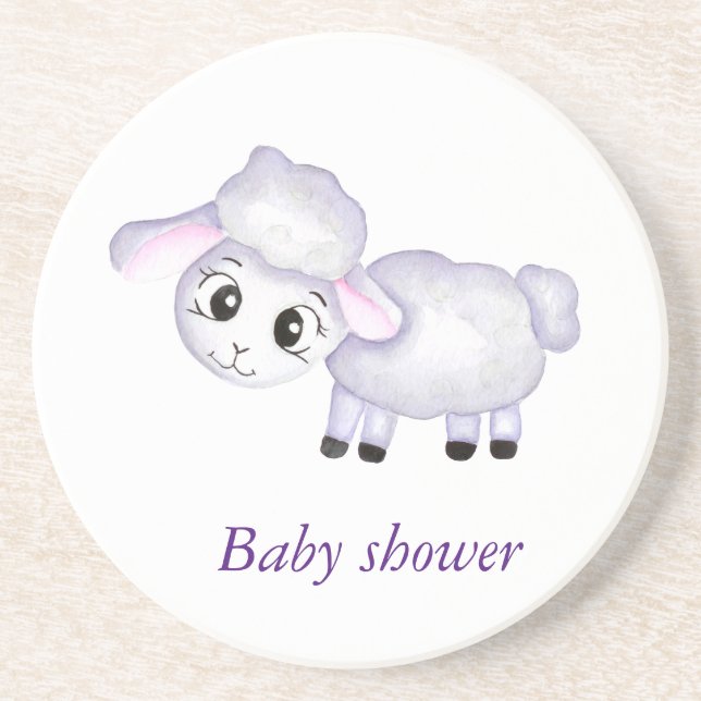 Little Lamb Sheep Baby Shower Coaster (Front)