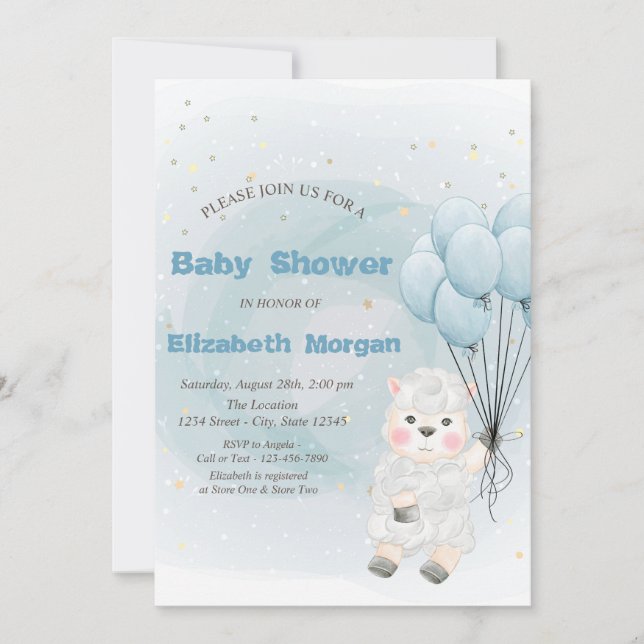 Little Lamb Sheep Stars Baby Shower Invitation (Front)