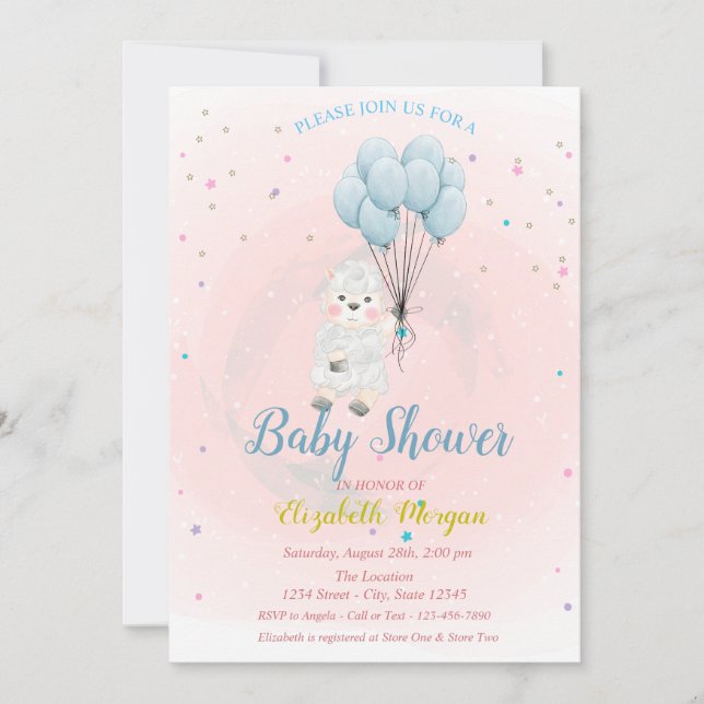 Little Lamb Sheep Stars Baby Shower Invitation (Front)
