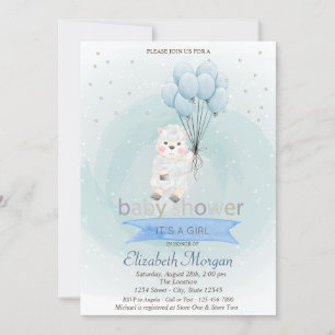 Little Lamb Sheep Stars Balloons Blue Baby Shower  Invitation