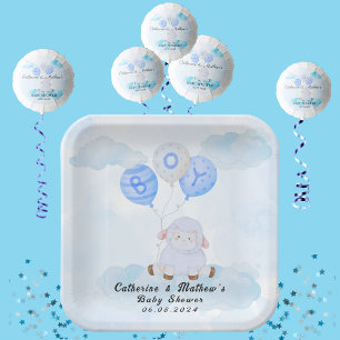 Little Lamb Soaring High in Boy Blue Balloons Paper Plate