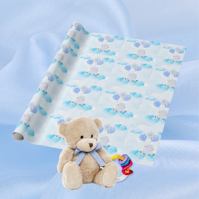 Little Lamb Soaring High in Boy Blue Balloons Wrapping Paper (Creator Uploaded)