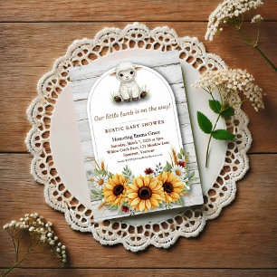 Little Lamb Sunflower Rustic Baby Shower Invitation