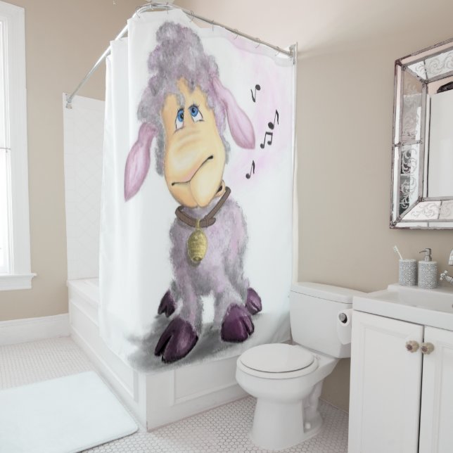 Little Lamb with Bell - Cute Shower Curtain (In Situ)