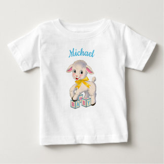 Little Lamb yellow ribbon personalised name Baby T-Shirt