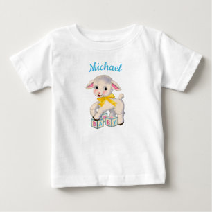 Little Lamb yellow ribbon personalized name  Baby T-Shirt