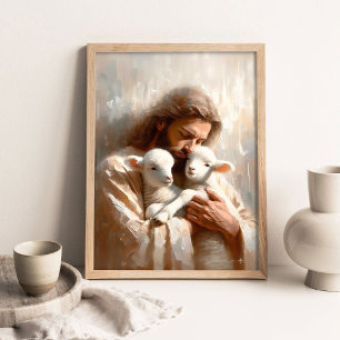 Little Lambs, Digital Christian Art, Jesus Rescues Poster
