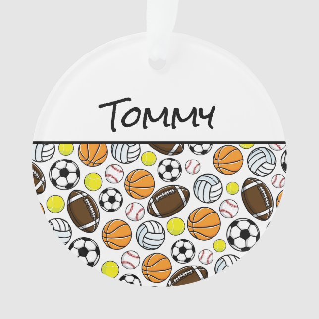 Little League Sports Balls Player NAME Fun Ornament (Front)