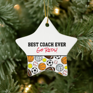 Little League Sports Best Coach Ever Star Fun Ceramic Ornament