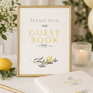 Little Lemon Sage Bow Baby Shower Guest Book Sign