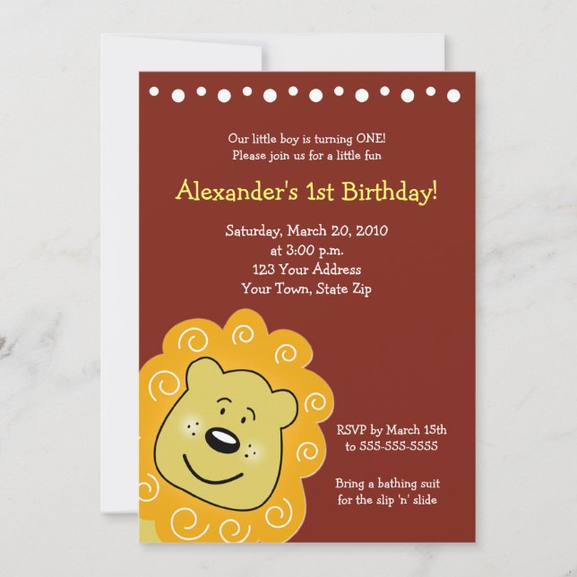 Little Leo Lion BIRTHDAY Invitation 5 x 7 (Front)