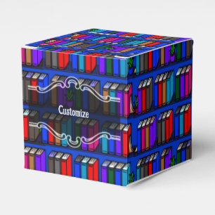 Little Library Book Shelves Blue Cube Favour Box