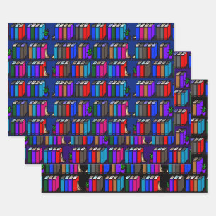 Little Library Book Shelves Dark Collection  Wrapping Paper Sheet