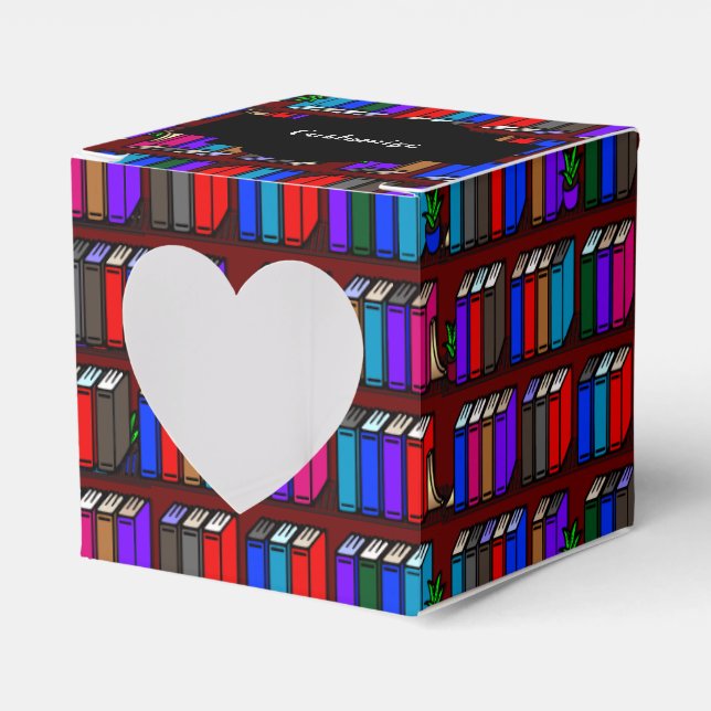 Little Library Book Shelves Heart Favour Box (Front Side)