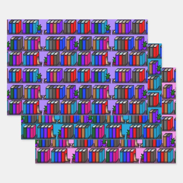 Little Library Book Shelves Light Collection Wrapping Paper Sheet (Set)