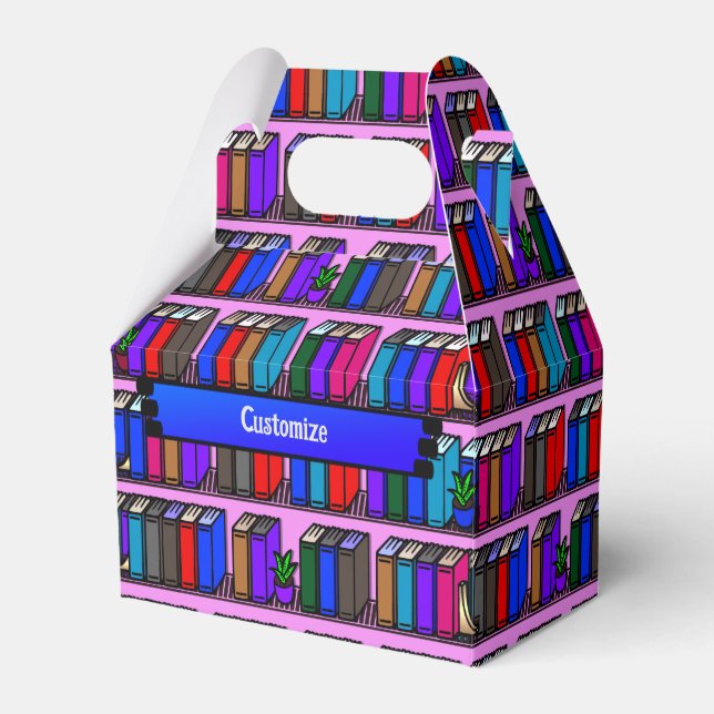 Little Library Book Shelves Pink Gable Favour Box (Front Side)