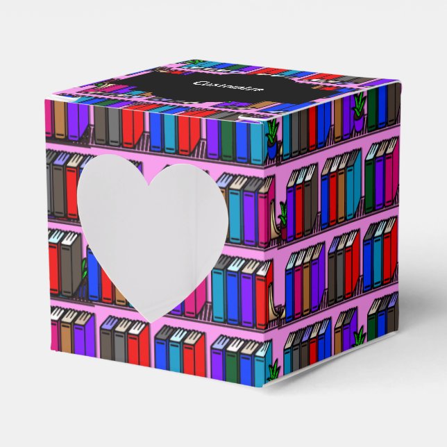 Little Library Book Shelves Pink Heart Favour Box (Front Side)
