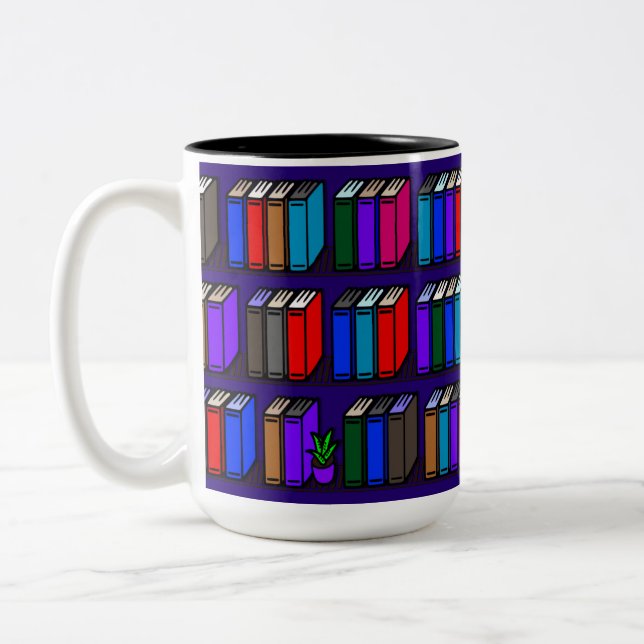 Little Library Book Shelves Purple Two-Tone Coffee Mug (Left)