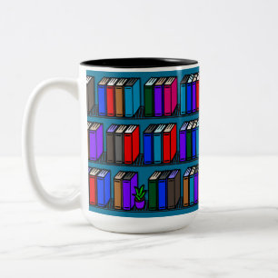 Little Library Book Shelves Teal Two-Tone Coffee Mug