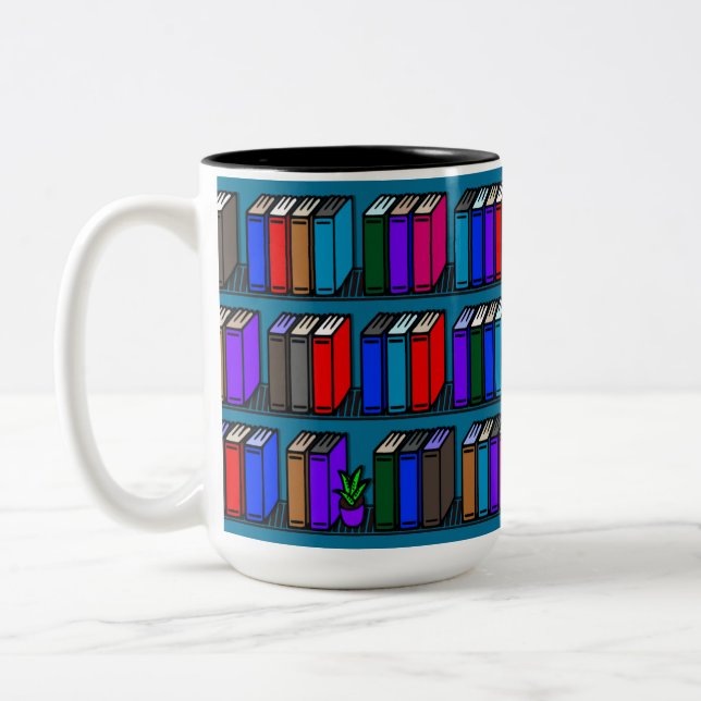 Little Library Book Shelves Teal Two-Tone Coffee Mug (Left)