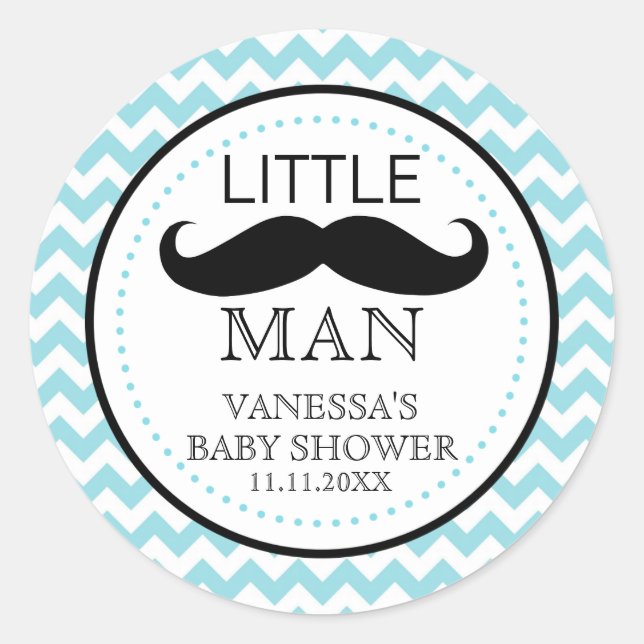 Little Lil' Man Moustache Boy Baby Shower Favour Classic Round Sticker (Front)