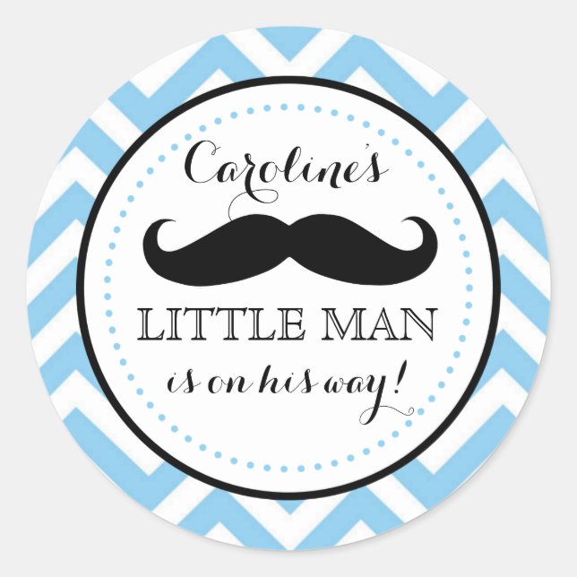 Little Lil' Man Moustache Boy Baby Shower Favour Classic Round Sticker (Front)