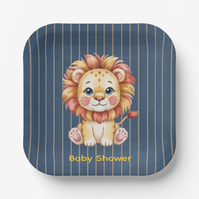 Little Lion Boy Baby Shower Paper Plate (Front)