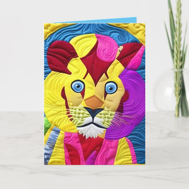 Little Lion Cub Quilt Like Design Birthday Card (Front)