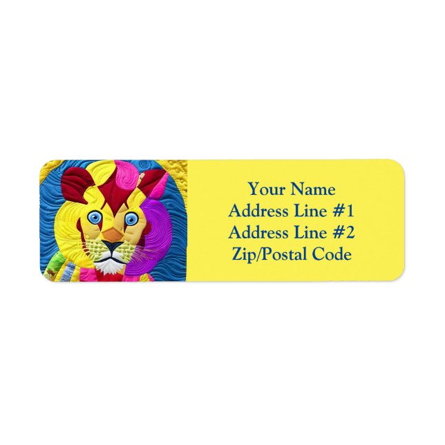 Little Lion Cub Quilt Like Design Return Address Label (Front)