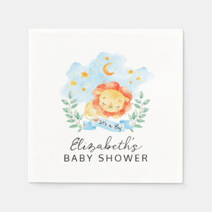 Little Lion Its a Boy Watercolor Blue Baby Shower Napkin