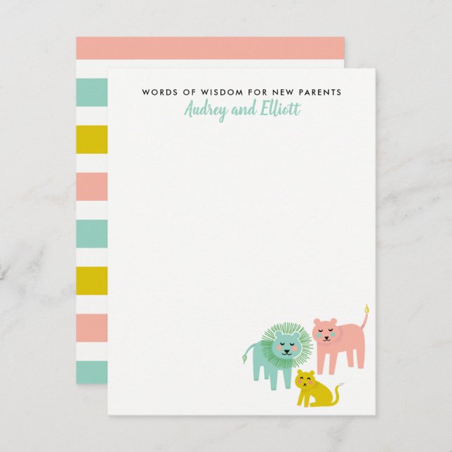 Little Lions Neutral Baby Shower Advice Cards (Front/Back)