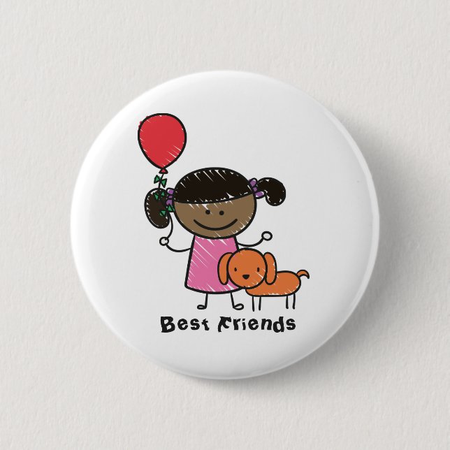 Little Little Girl and Her Dog Custom Text  6 Cm Round Badge (Front)