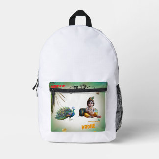 Little Lord Krishna Peacock Janmashtami Printed Backpack