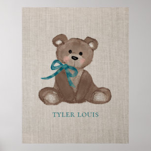 Little Louie Teddy Bear Personalised Poster Print
