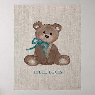 Little Louie Teddy Bear Personalised Poster Print