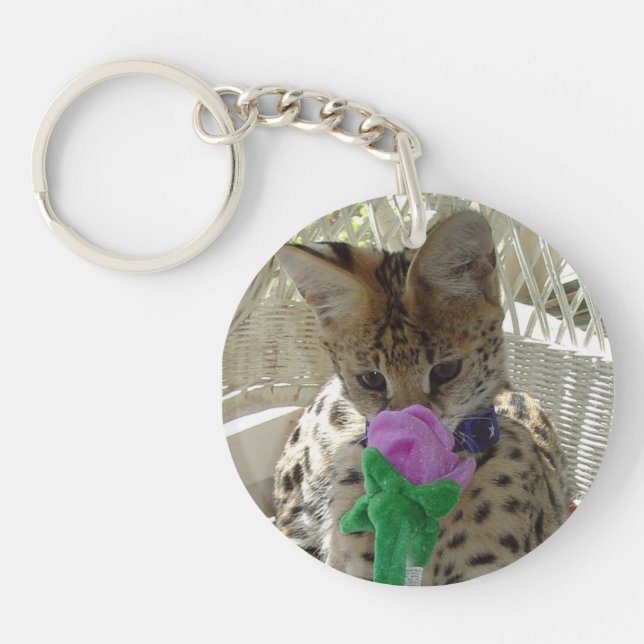 Little Louie - the serval kitten button Key Ring (Front)