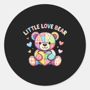 Little Love Bear Cute Patchwork Teddy Stitched Hea Classic Round Sticker
