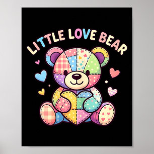 Little Love Bear Cute Patchwork Teddy Stitched Hea Poster