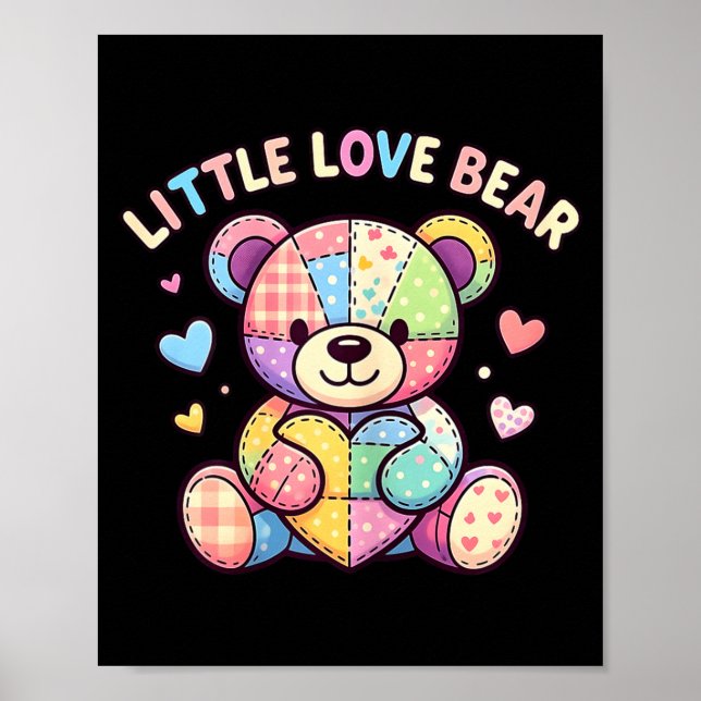 Little Love Bear Cute Patchwork Teddy Stitched Hea Poster (Front)